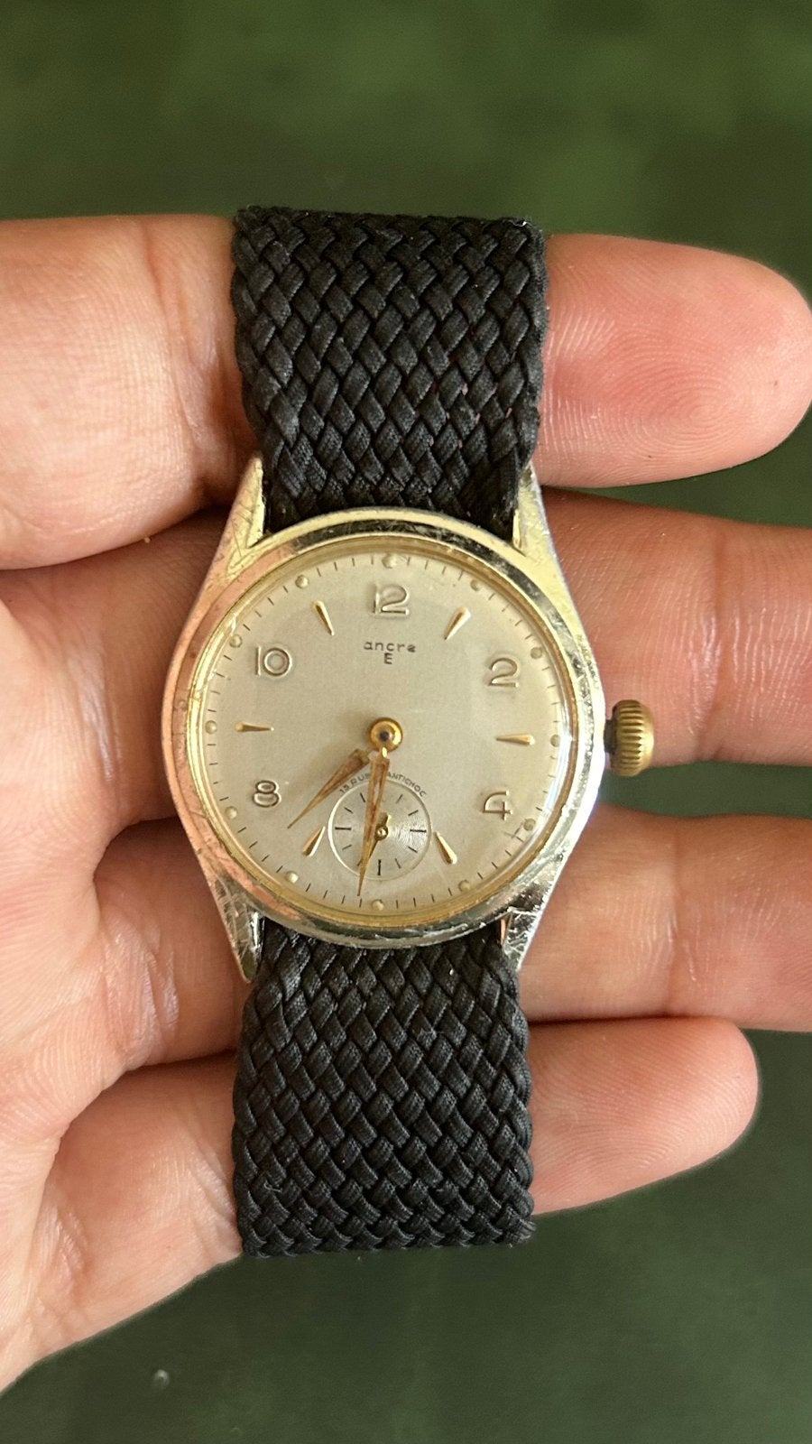 Vintage Ancre E herenhorloge–handopwinder–1940/1950 – patina, Ophalen of Verzenden, Staal, Overige merken, 1960 of later