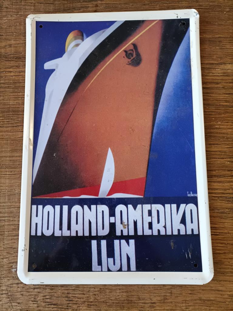 Blikken reclame bord. Holland Amerika lijn., Ophalen, Reclamebord