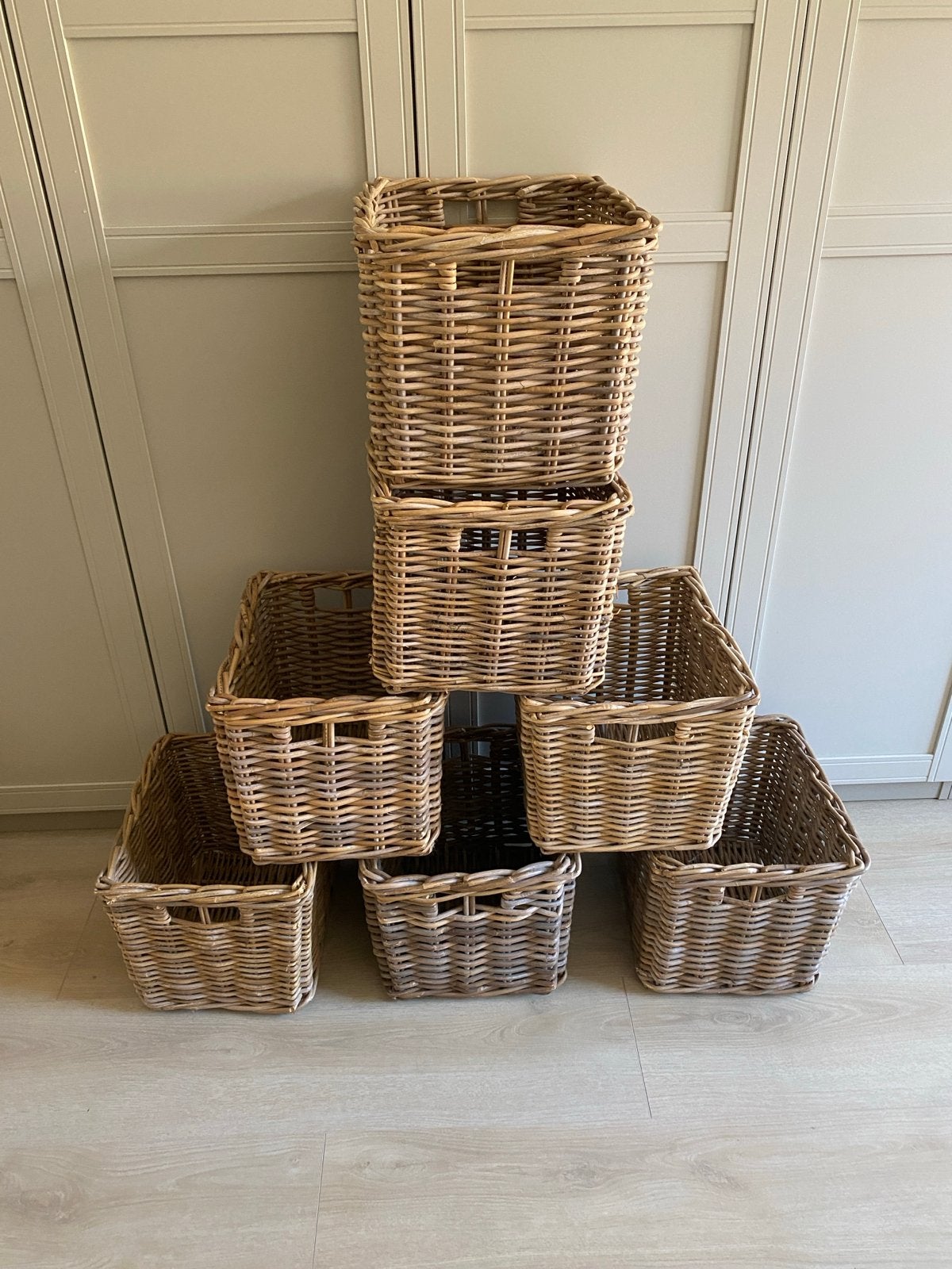 Set van 7 rieten IKEA manden kallax rotan, Ophalen, Gebruikt, Gevlochten, Mand