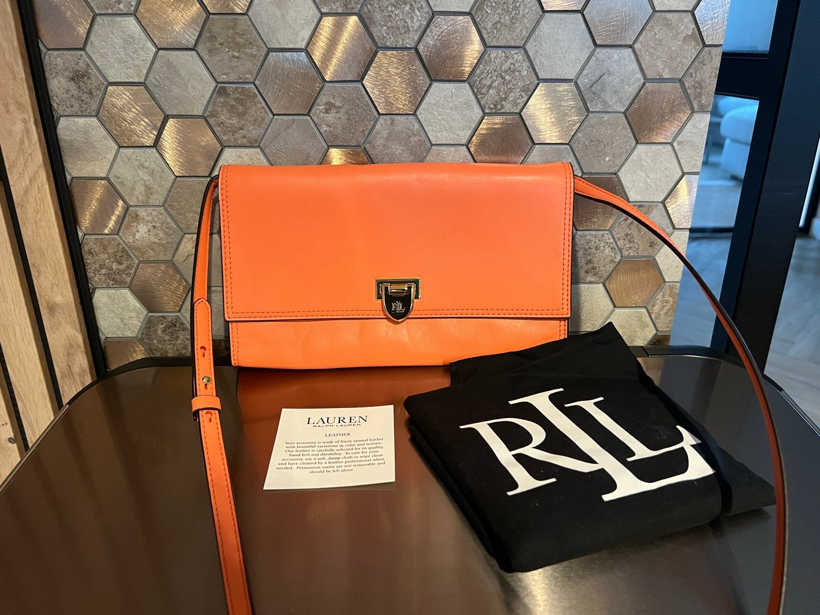 Prachtige design schoudertas Ralph Lauren origineel NIEUW, Ophalen, Nieuw, Oranje, Leer