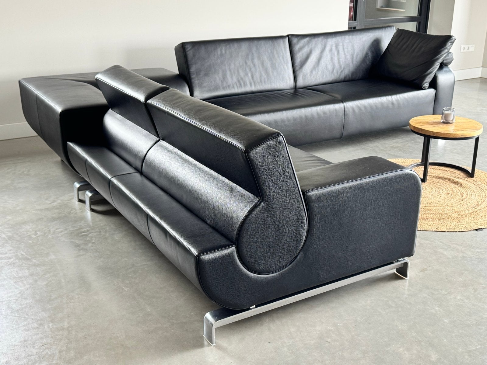 Leolux B-Flat Hoekbank - als nieuw - zwart leer -, Leolux jori pode, Hoekbank, 300 cm of meer, Leer