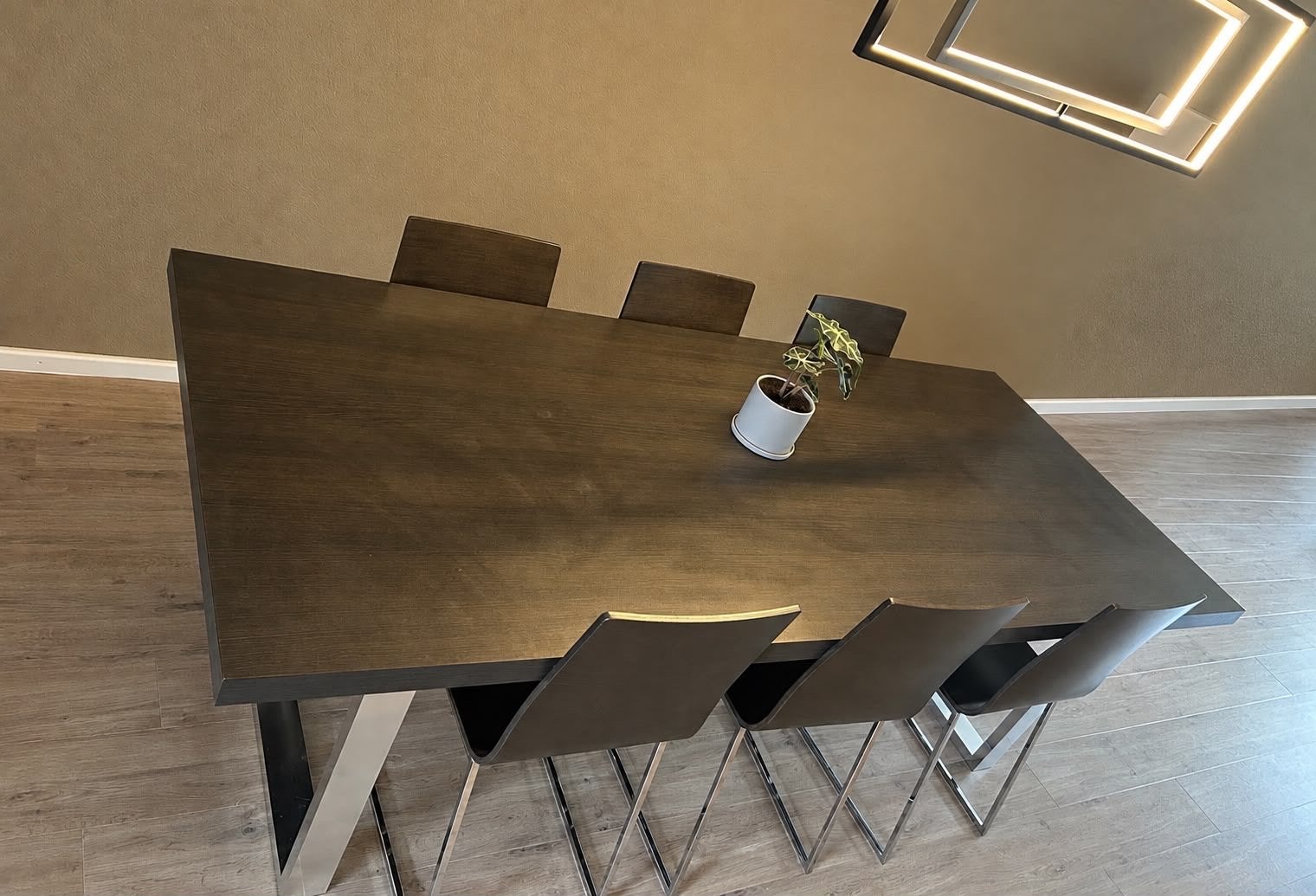 Elegante eettafel met 6 stoelen - Modern design, Ophalen, Overige materialen, Gebruikt, 100 tot 150 cm