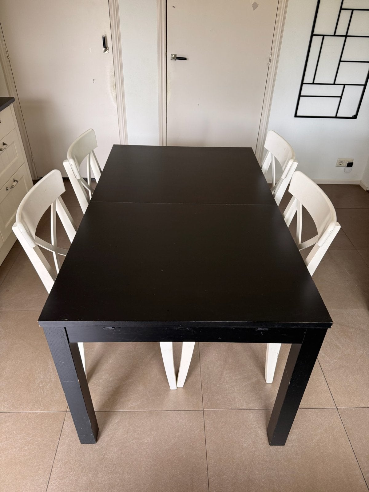 Ikea Bjursta uitschuifbare tafel met 6 Ingolf stoelen, Ophalen, Gebruikt, 50 tot 100 cm, Vijf personen of meer