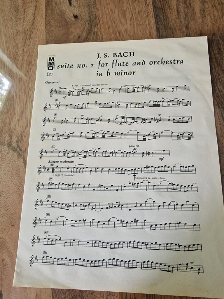 J.S. Bach Suite No. 2 voor fluit en orkest bladmuziek, Gebruikt, Klassiek, Dwarsfluit of Piccolo, Ophalen of Verzenden