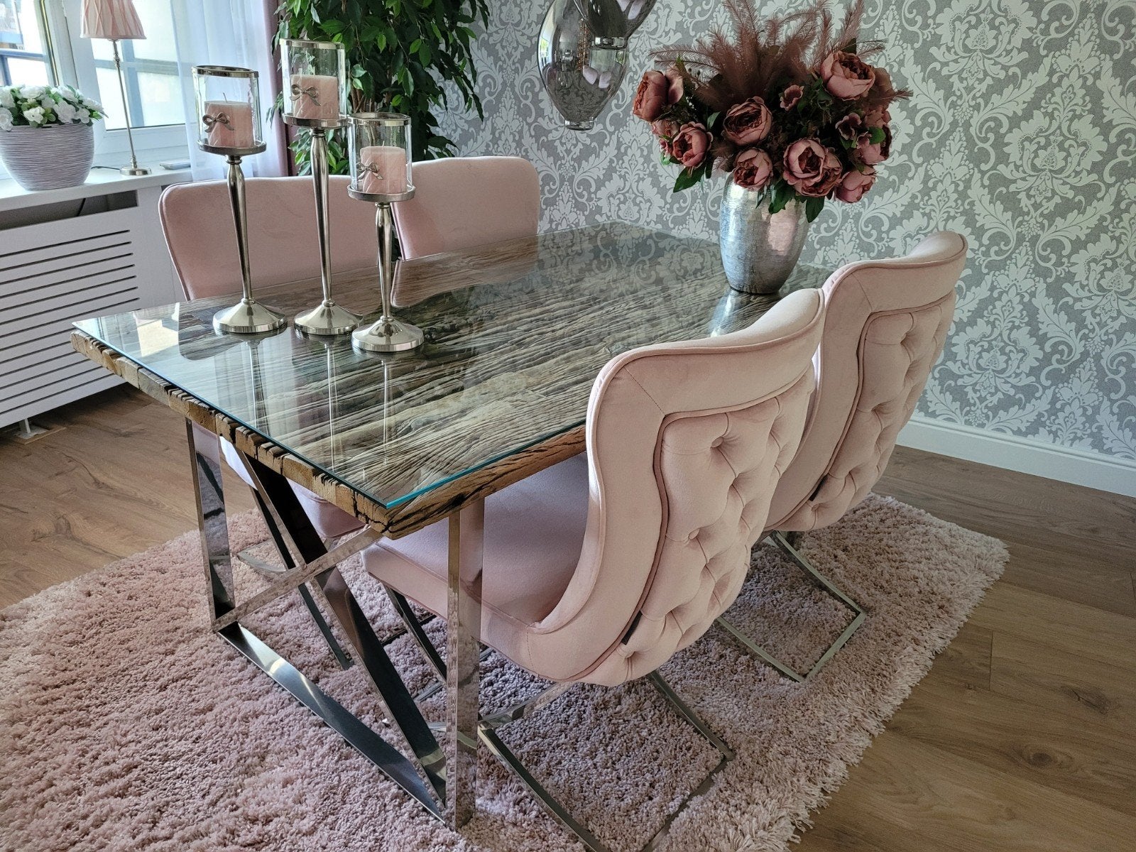 Complete eethoek: tafel (90x160cm) met 4 stoelen, Ophalen, Zo goed als nieuw, 4 tot 6 stoelen