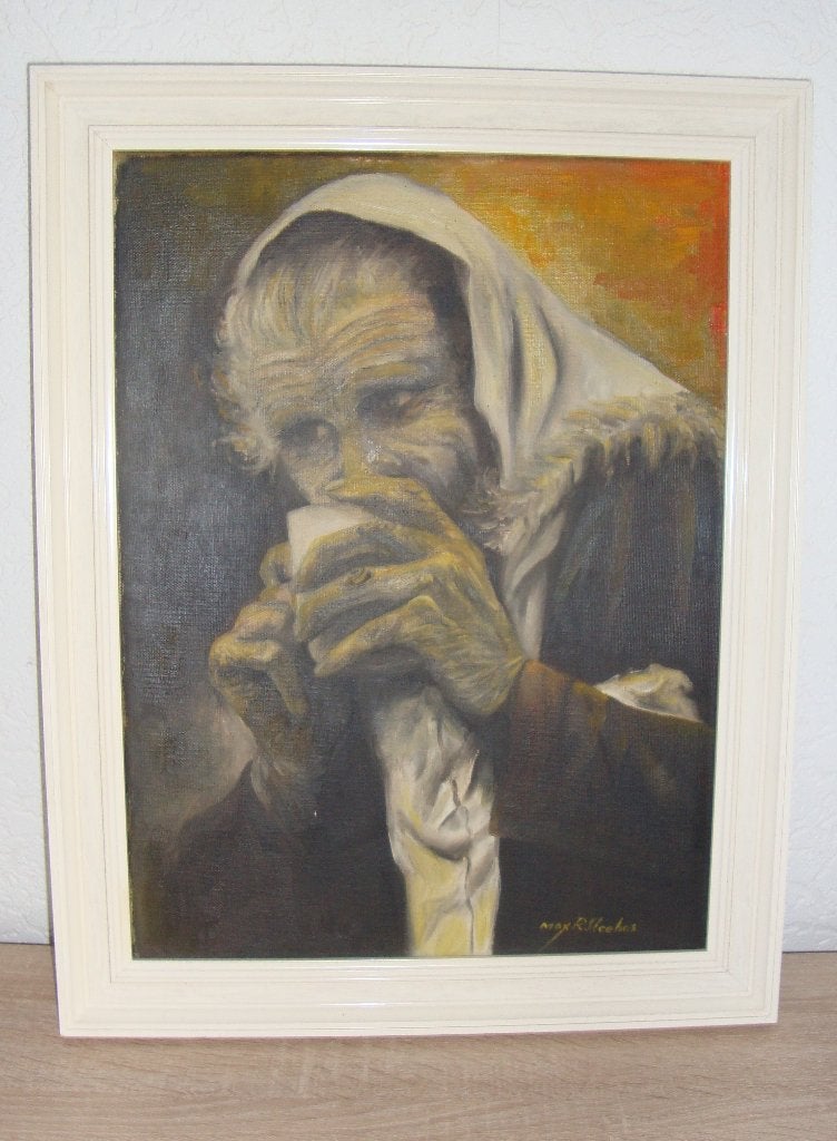 Olieverfschilderij 'Oude Vrouw' gesigneerd Max R. Hecker, Antiek en Kunst, Ophalen of Verzenden