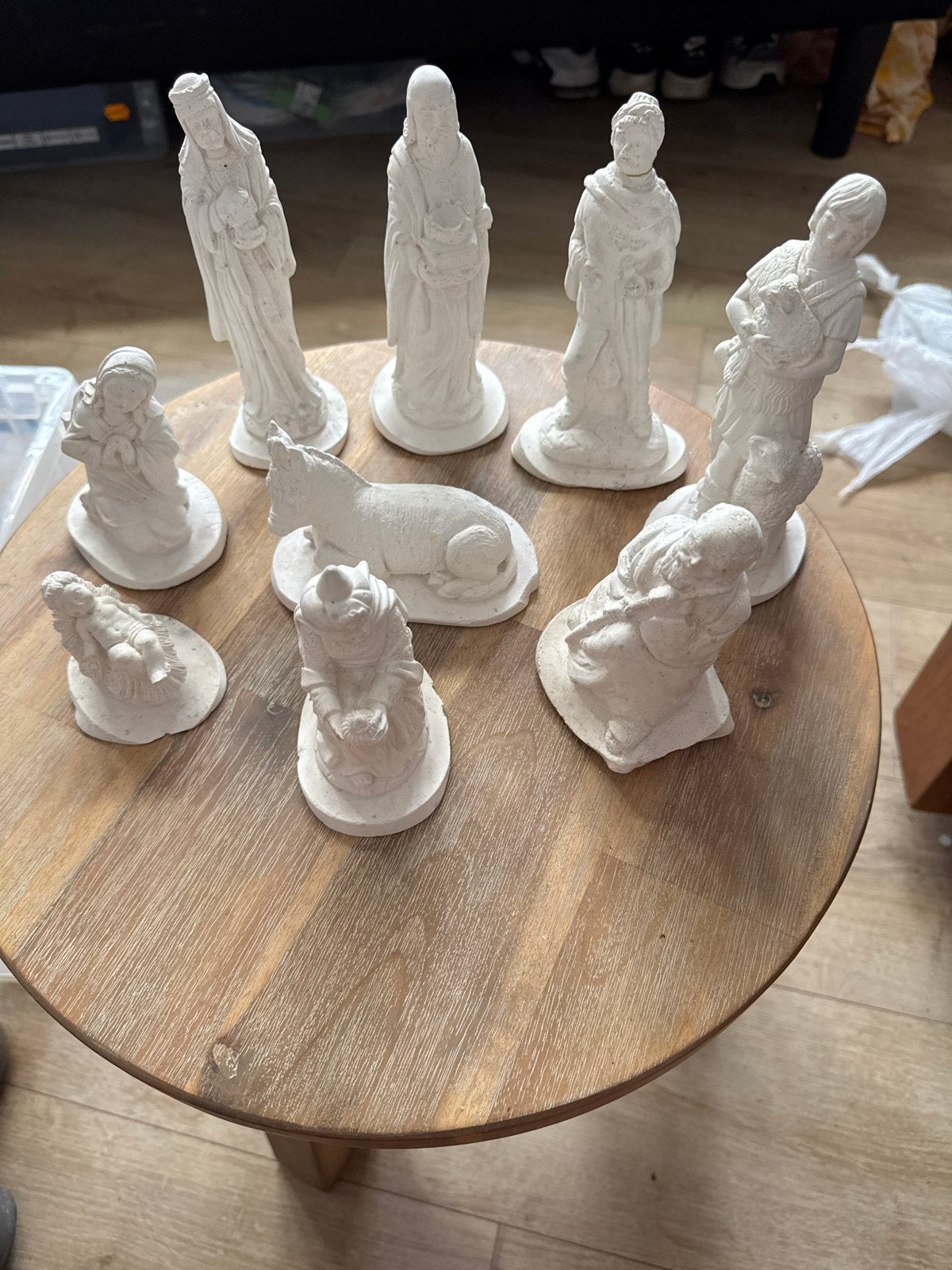 Kerststal Beelden Set - Onbeschilderd Gips, Verzamelen, Ophalen of Verzenden, Gebruikt, Beeld(je), Christendom | Katholiek
