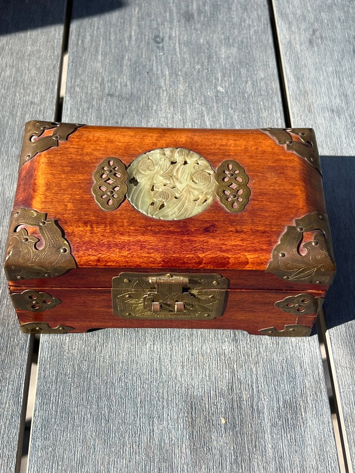 Antieke Chinese Houten Sieradendoos met Jade Inleg, Antiek en Kunst, Ophalen of Verzenden