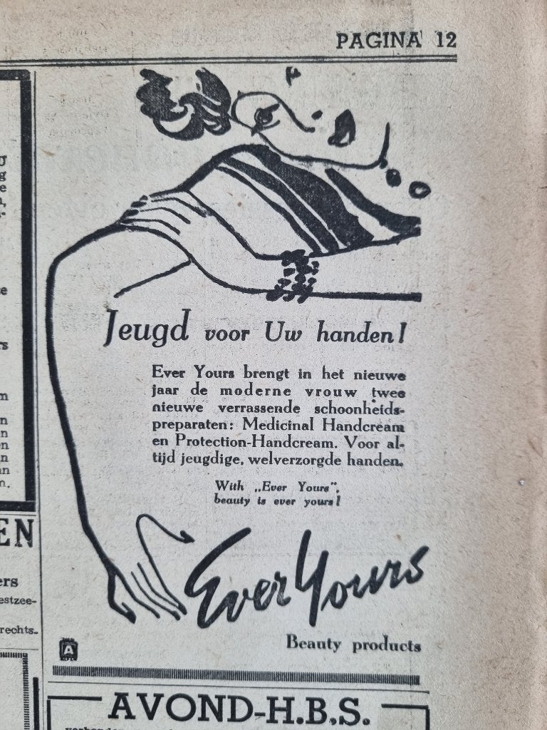 Advertentie Ever Yours, beauty product handen (1947), Ophalen of Verzenden, 1940 tot 1960, Knipsel(s)