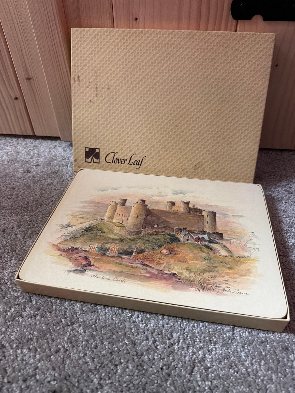 Clover Leaf onderzetters met Harlech Castle print, Huis en Inrichting, Gebruikt, Meerkleurig, Overige materialen, Ophalen of Verzenden