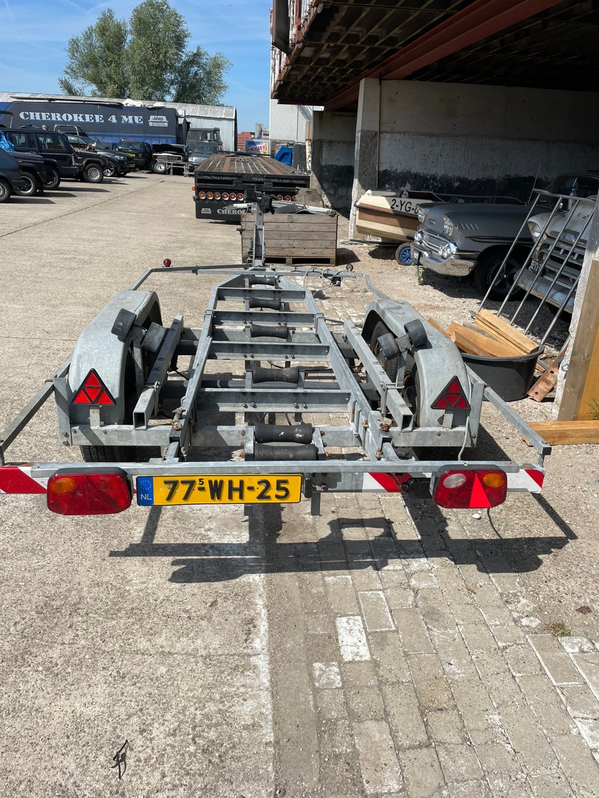 Pega dubbelastrailer 2000 kilo, Watersport en Boten, Ophalen, Gebruikt, 1500 tot 3000 kg, 6 tot 9 meter