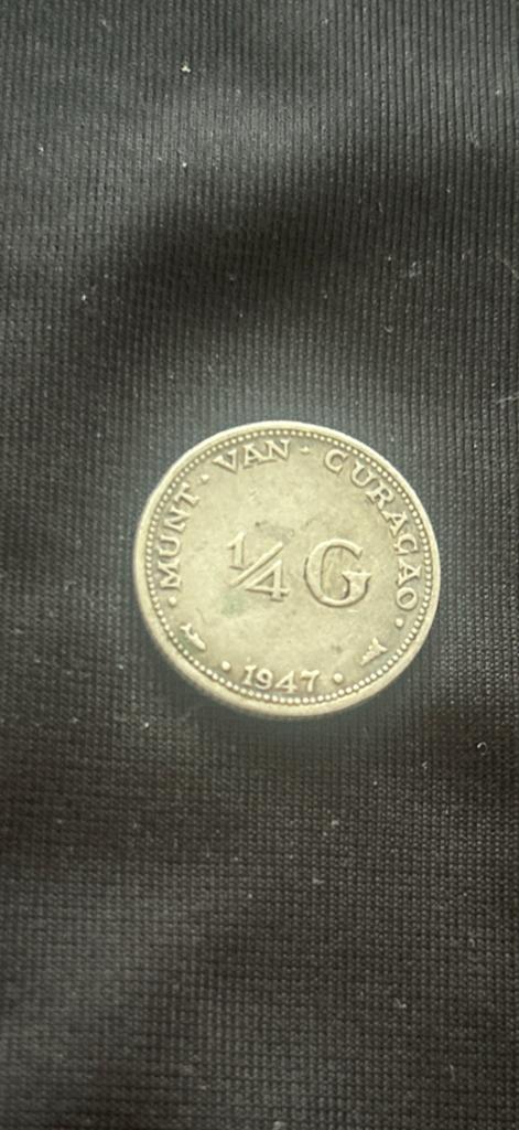 Zilveren kwartje Curaçao 1947 Koningin Wilhelmina, Verzenden, Zilver, Overige waardes, Koningin Wilhelmina