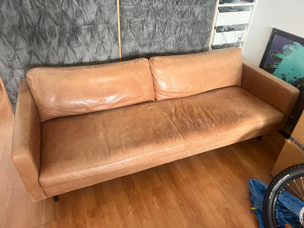 Loods 5 Slimm Cognac Bruin Leren Bank Loods5, Ophalen, Gebruikt, 75 tot 100 cm, 200 tot 250 cm