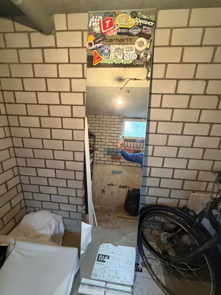 Grote passpiegel bestickerd, Huis en Inrichting, Ophalen, Gebruikt, 200 cm of meer, Rechthoekig