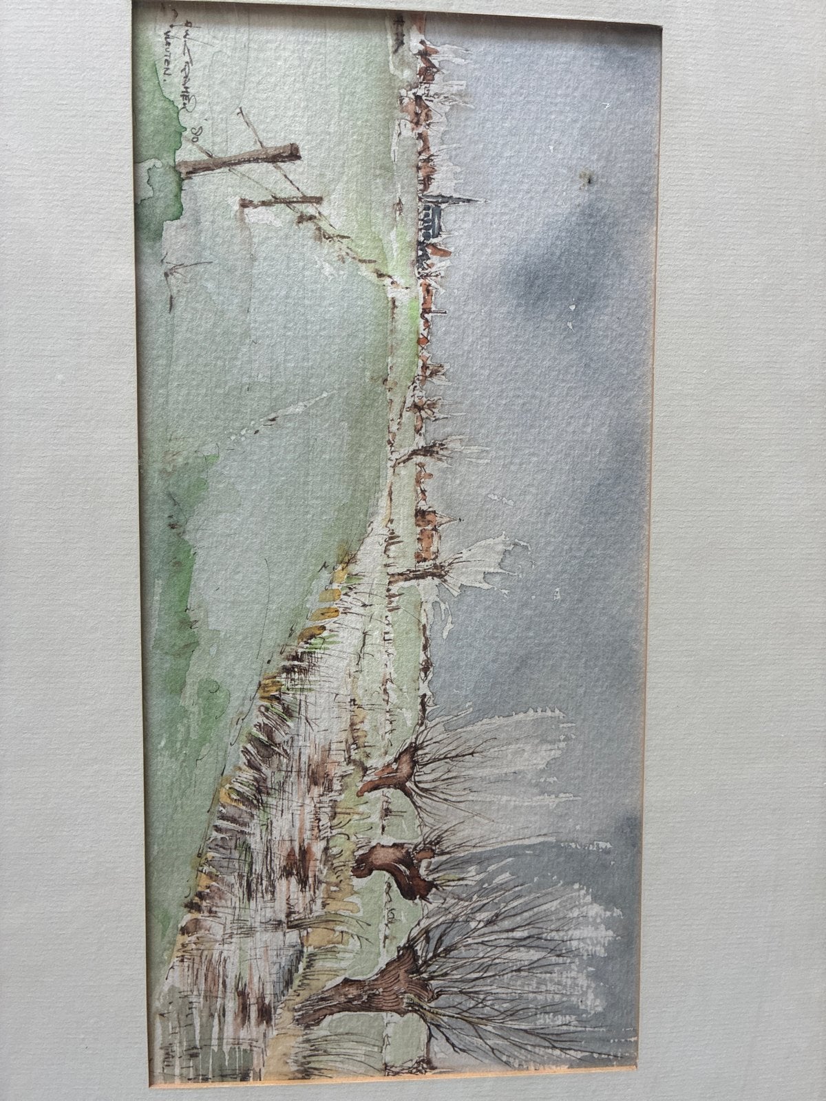 Landschap met knotwilgen - Aquarel Willem Dranen, Realistisch, Ophalen of Verzenden, Gesigneerd, Landschap
