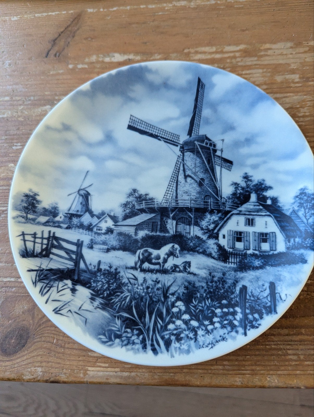 Sierbord molenlandschap J.C. van Hunnik, 19 cm, Ophalen of Verzenden