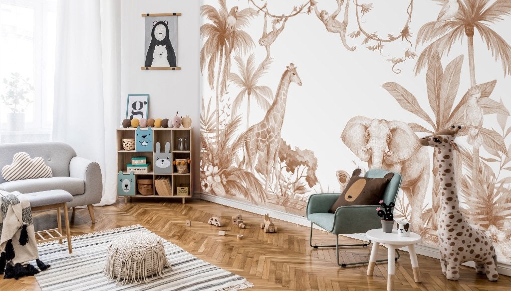 Fotobehang / Behang - Kinderkamer - Jungle Dieren Terracotta, Huis en Inrichting, Meerkleurig, Info@fotobehangkoning.nl, Fotobehang