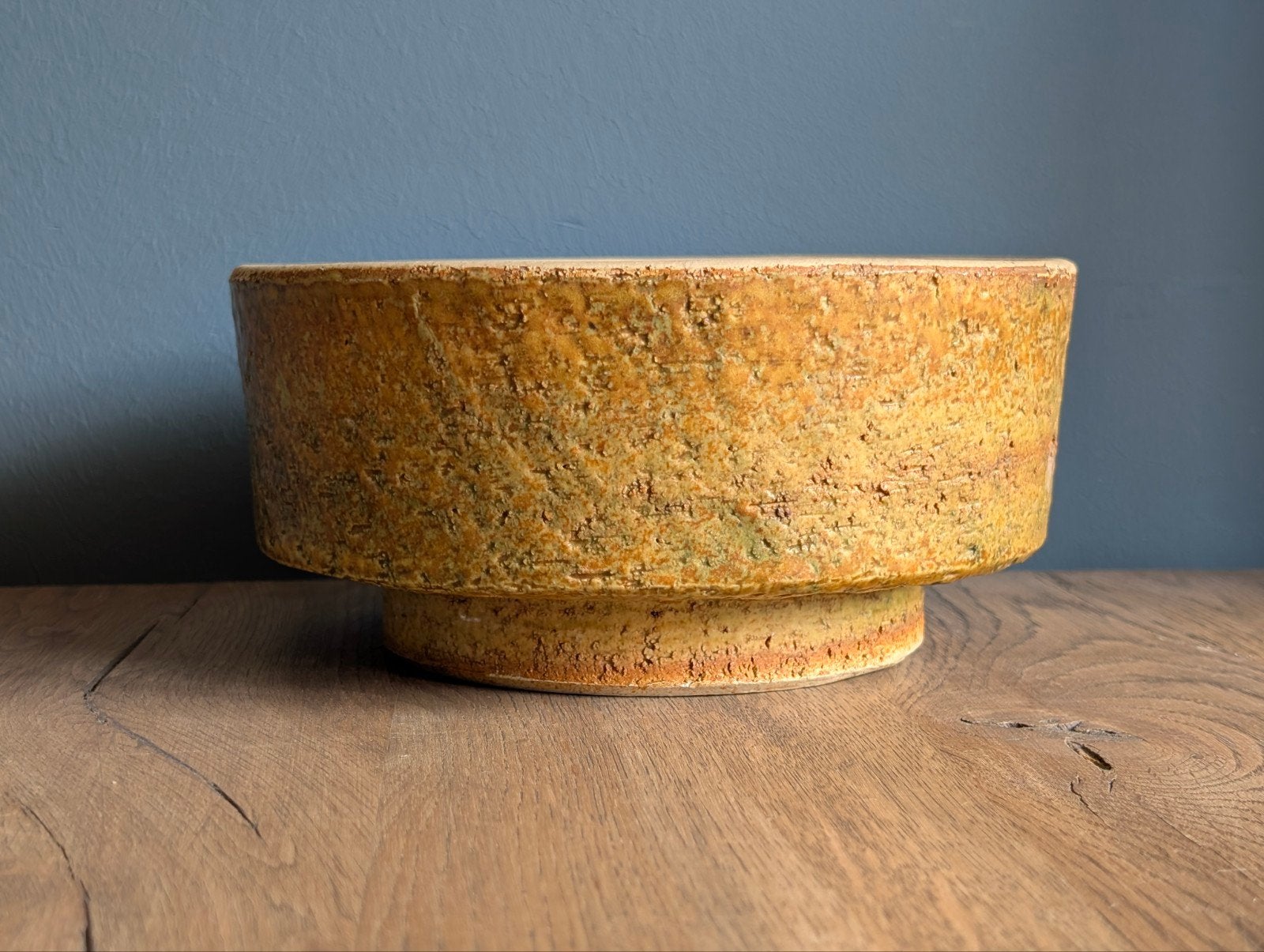 Vintage Bloempot met Grove Textuur - Geel, Groen, Bruin, Ophalen, Rond, Aardewerk, Minder dan 40 cm