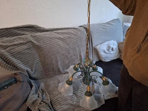 Groene hanglamp met glazen bloemen h, Huis en Inrichting, Lampen | Hanglampen, Gebruikt, Onbekend, Ophalen of Verzenden, Onbekend