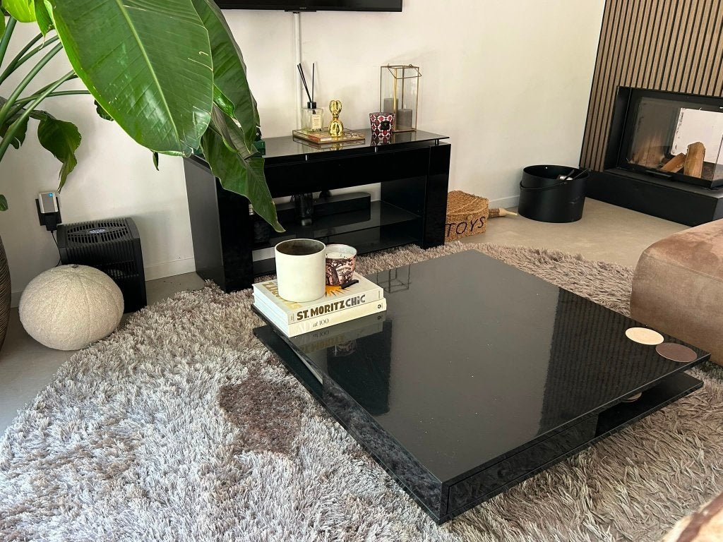 Hoogglans zwarte tv-meubel + salontafel, Ophalen, Gebruikt, Rechthoekig