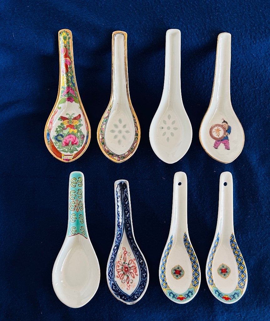 Vintage Chinese Porseleinen Soeplepels Partij / Set van 8, Ophalen