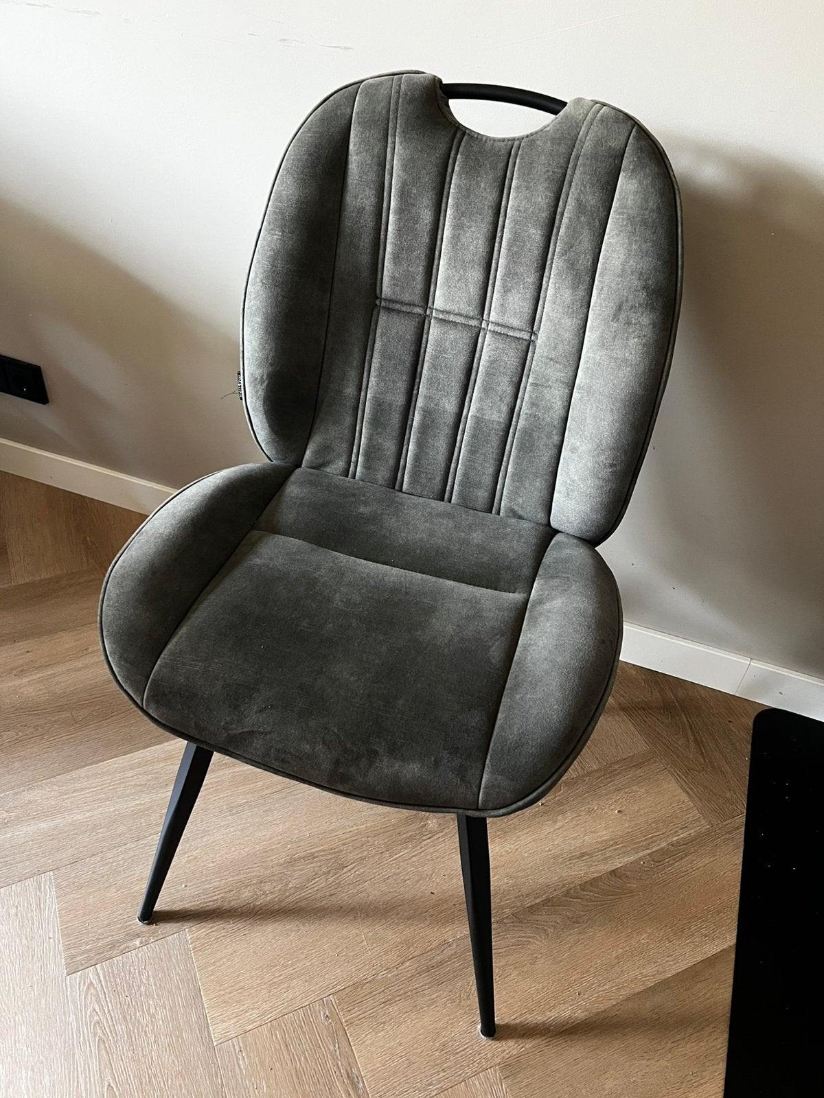 Eetkamerstoel groen velours, Huis en Inrichting, Stoelen, Ophalen, Gebruikt, Overige kleuren, Eén