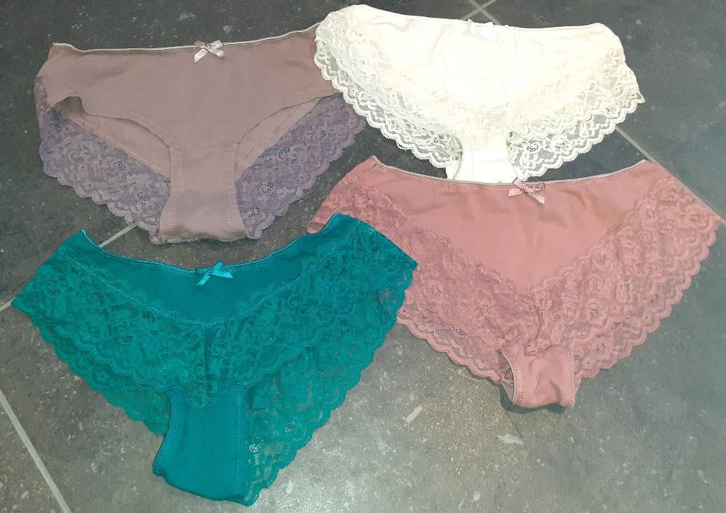 slip set 4 brazilians met kant Zeeman S, Ophalen of Verzenden, Zwart, Slip