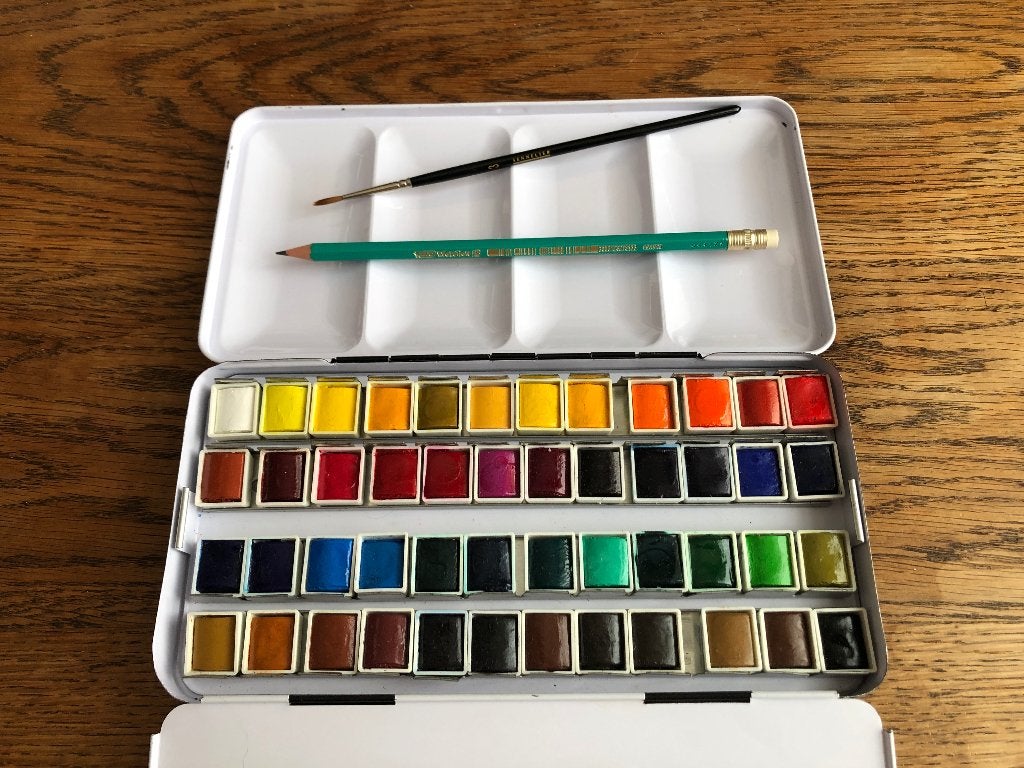 Sennelier L’Aquarelle – Set van 48 halve napjes in blik, Ophalen of Verzenden, Zo goed als nieuw, Waterverf