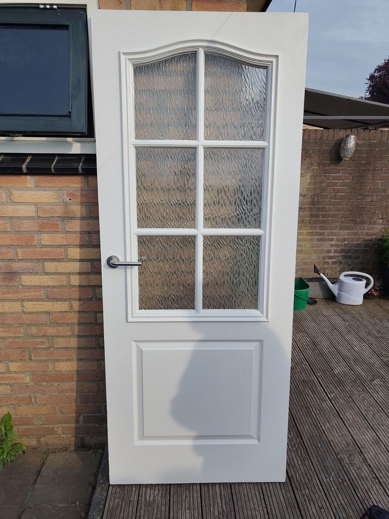 Witte binnendeur met glas en beslag 201x82 cm, Ophalen, Gebruikt, 80 tot 100 cm, Binnendeur