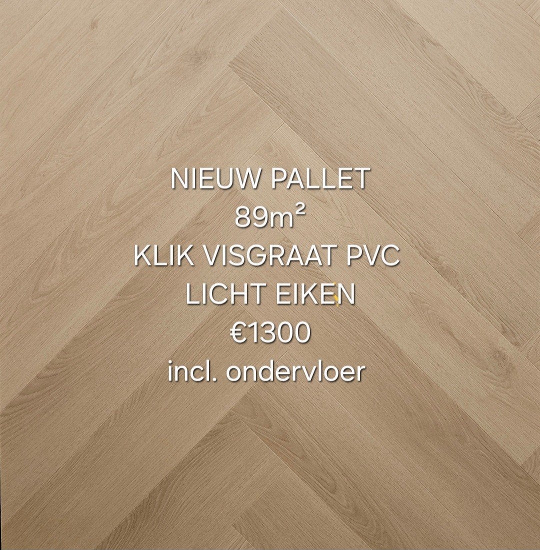 Pallet Deal 89m² (Visgraat PVC Klik) Licht Eiken, Ophalen, 75 m² of meer, Nieuw, Beige