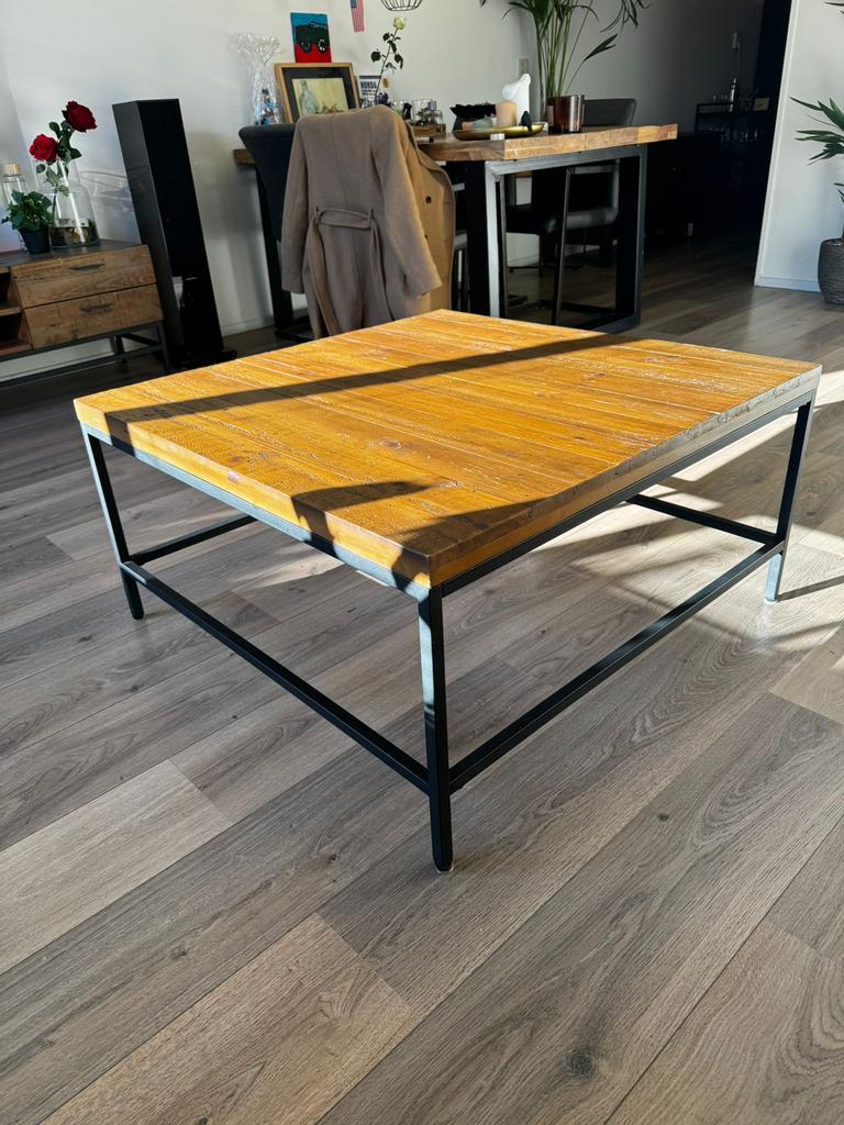 Salontafel tiek hout, Ophalen, Gebruikt, 100 tot 150 cm, 50 tot 100 cm