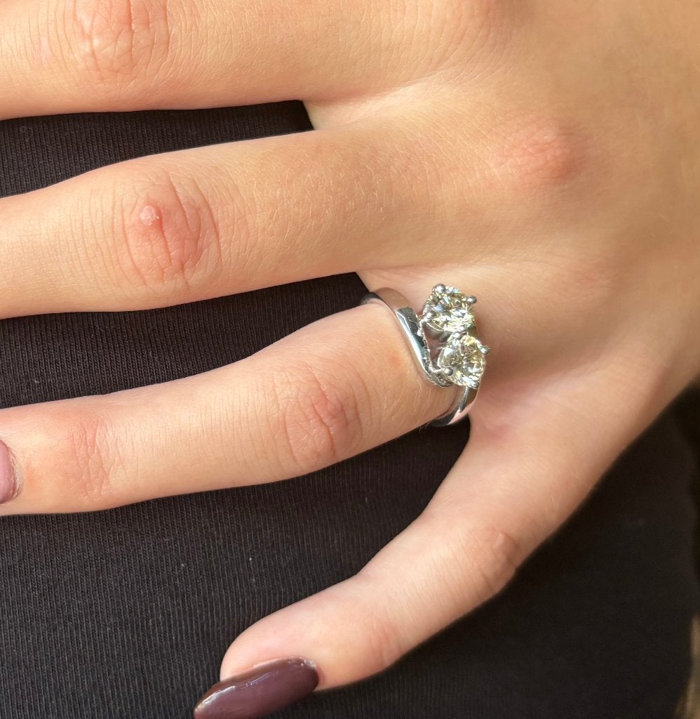 Bijzondere 2 grote diamanten vintage 14k ring goud briljant, Ophalen of Verzenden, Goud, Ring, Met edelsteen