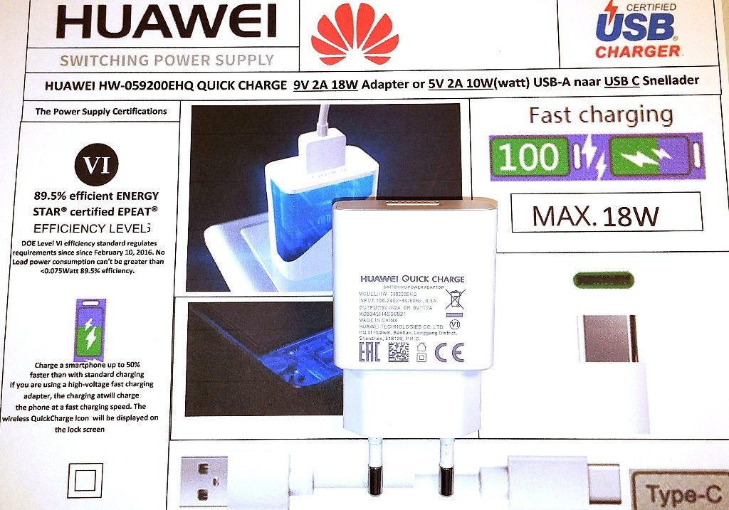 Huawei HW-059200EHQ 9V 2A 5W 18W adapter +USB A-USB-C kabel