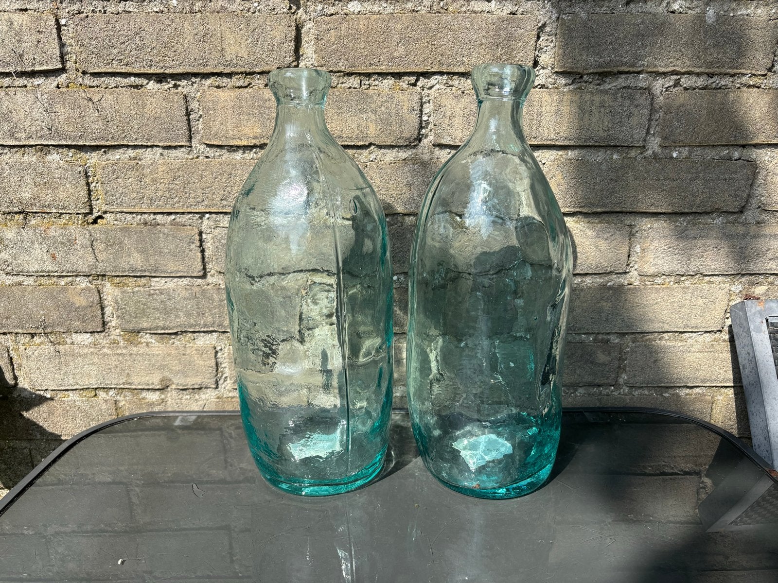 Set van 2 Vintage Groene Glazen Flessen, Ophalen