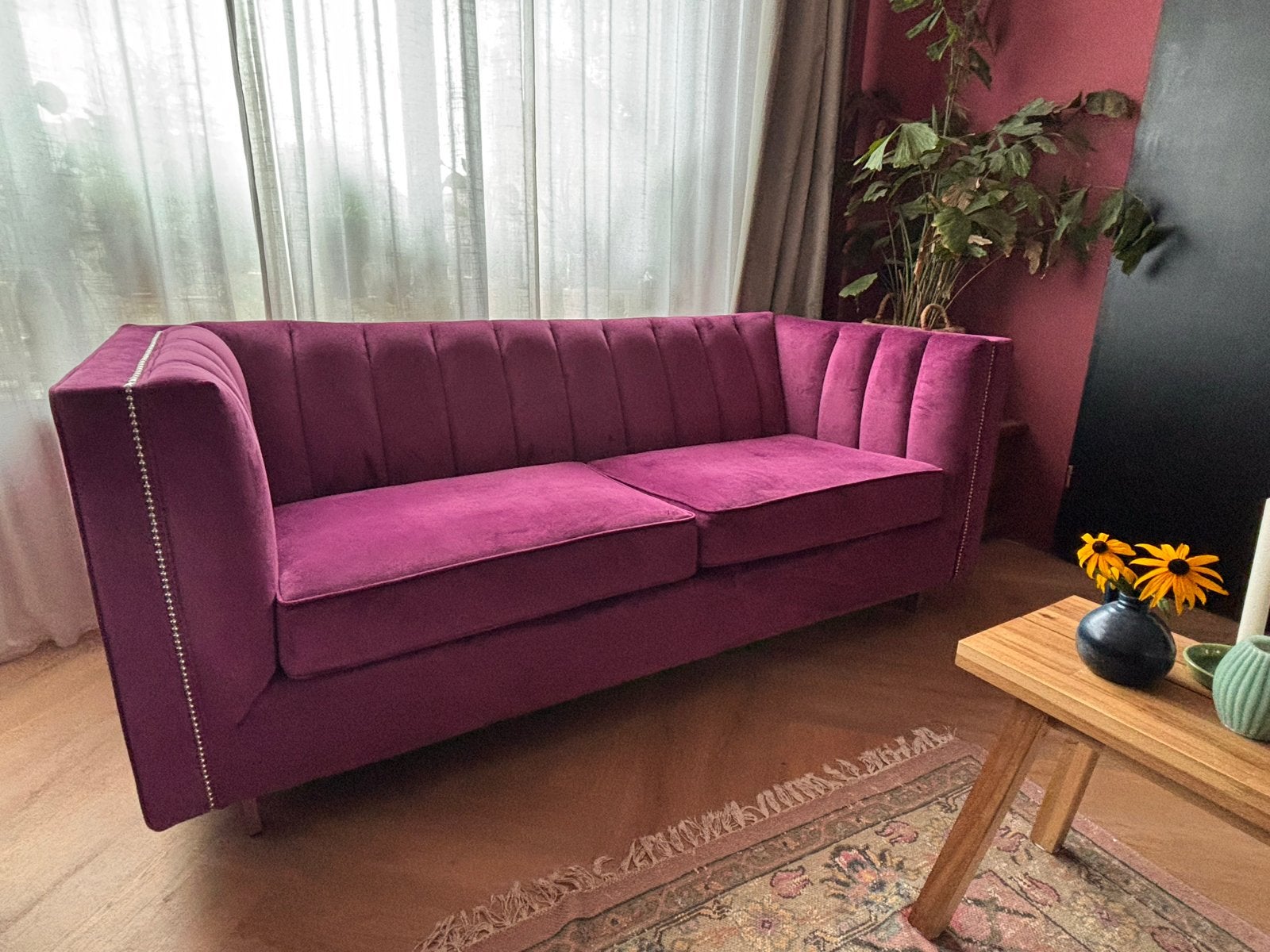 fluwelen bank - paars/aubergine - nette staat, Ophalen, 150 tot 200 cm, Tweepersoons, Zo goed als nieuw