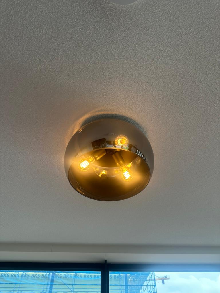 Plafonnière met rookglas, 3 lichtpunten, Ophalen, Zo goed als nieuw