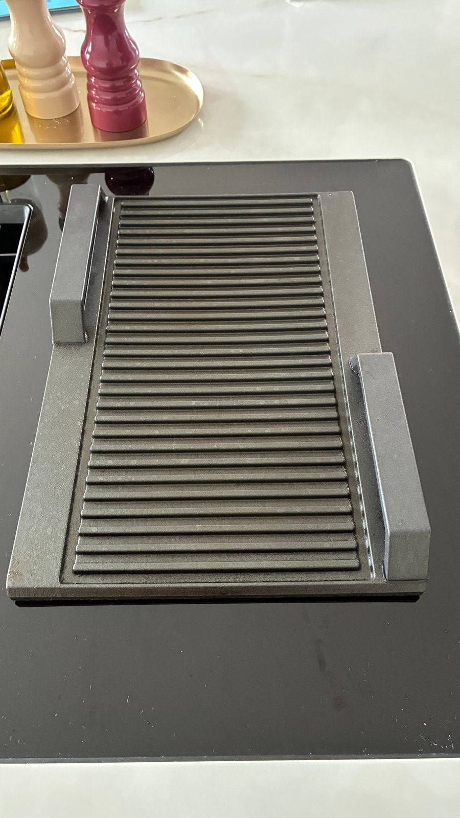 Siemens Grillplaat HZ390522 - gietijzer voor inductie, S, Ophalen of Verzenden, Zo goed als nieuw, Tafelgrill