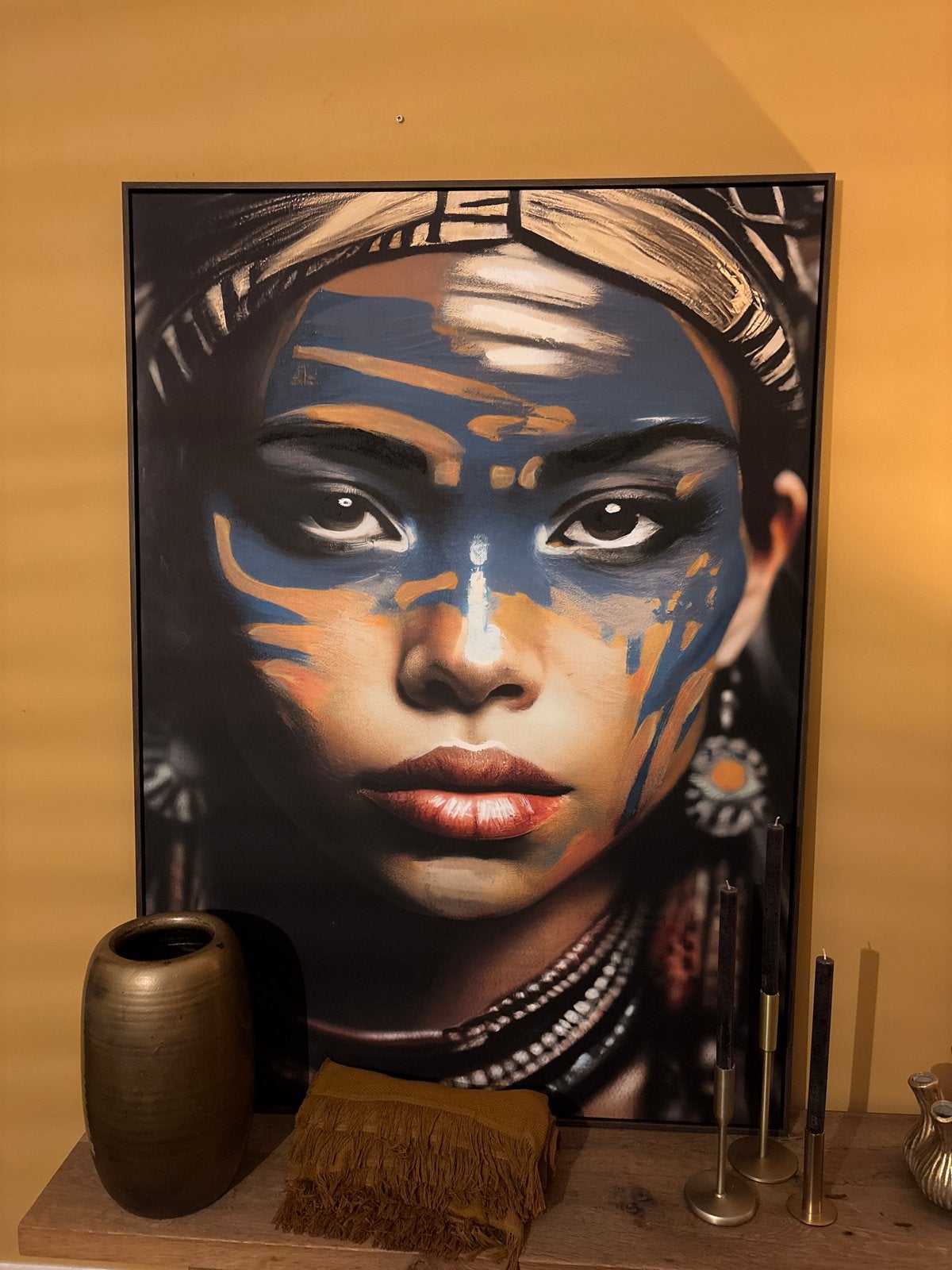 Groot portret traditionele afrikaanse vrouw, Ophalen, Ingelijst, Print, Portret