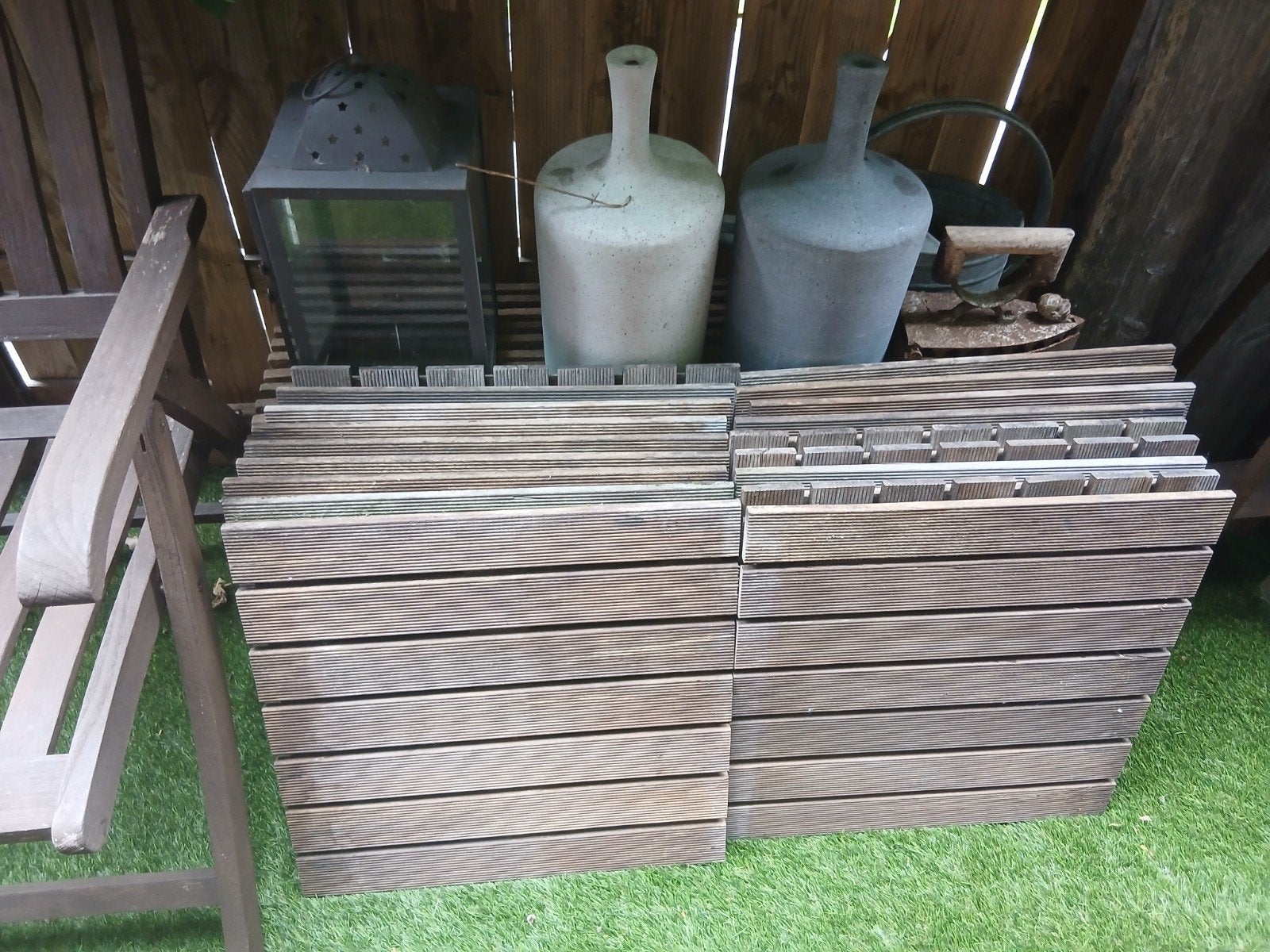 18 x Bankirai hardhout ribbel 50x50 gebruikt, Ophalen, Hout