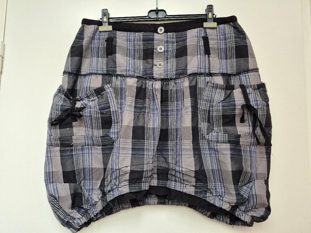 SO SOIRE leuke blauw / grijs / zwart geruite rok maat 44 XL, So Soire, Blauw, Maat 42/44 (L), Ophalen of Verzenden