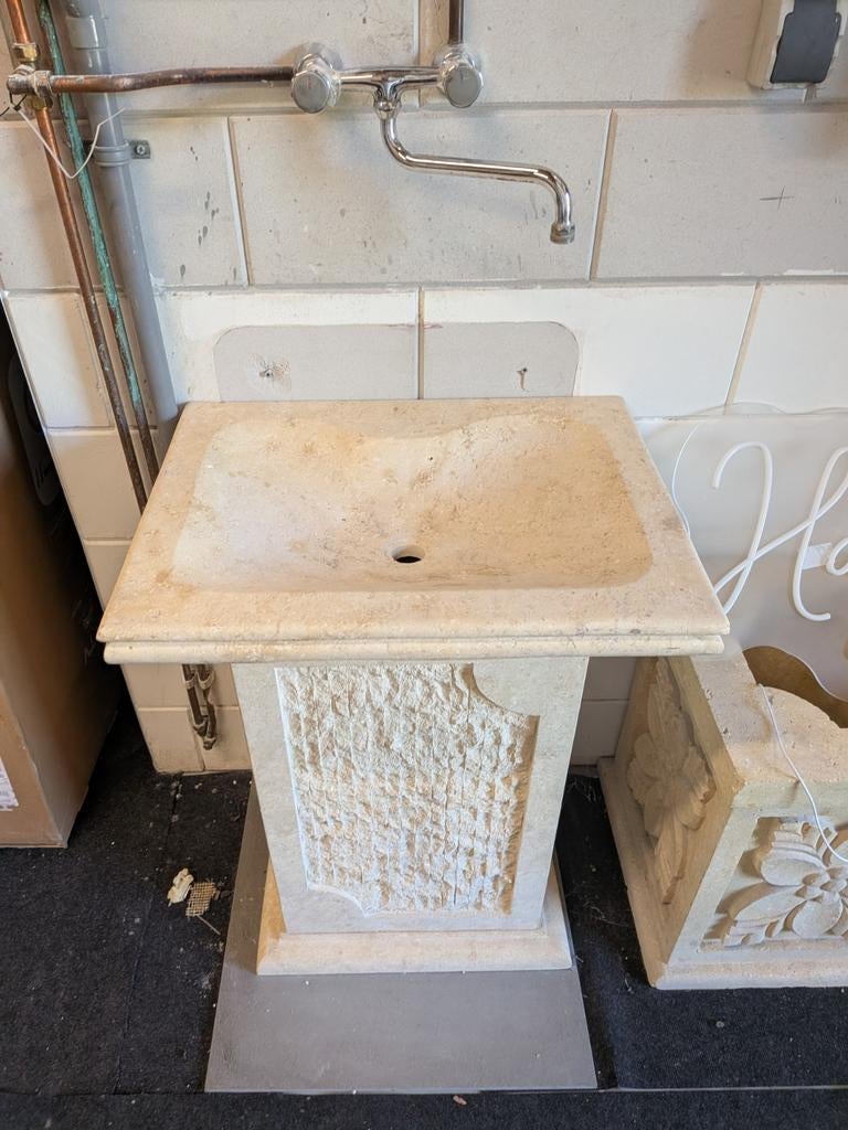 Stenen wastafel met voetstuk - Beige marmerlook, Ophalen