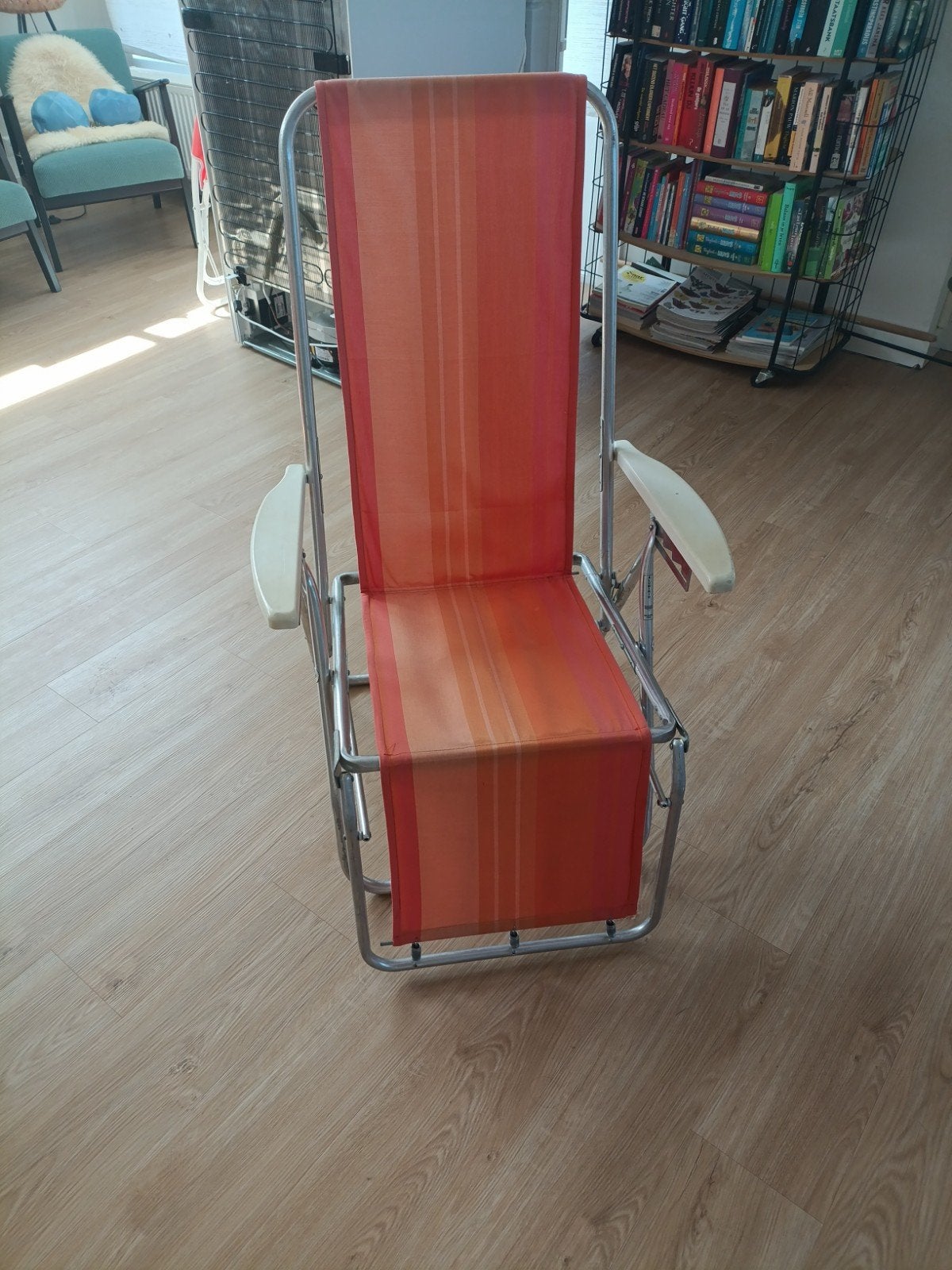 Vintage Opklapbare Ligstoel - Oranje/Metaal, Ophalen, Gebruikt, Metaal, Verstelbaar