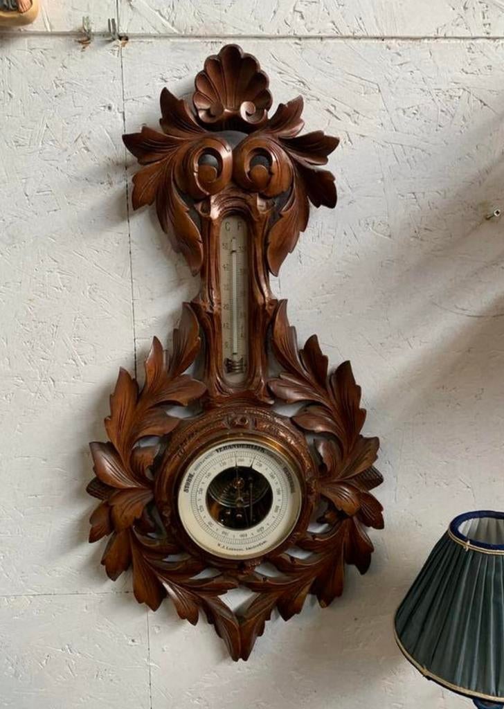 Barometer mooie eiken uitgesneden antieke barometer, Ophalen of Verzenden, Zo goed als nieuw