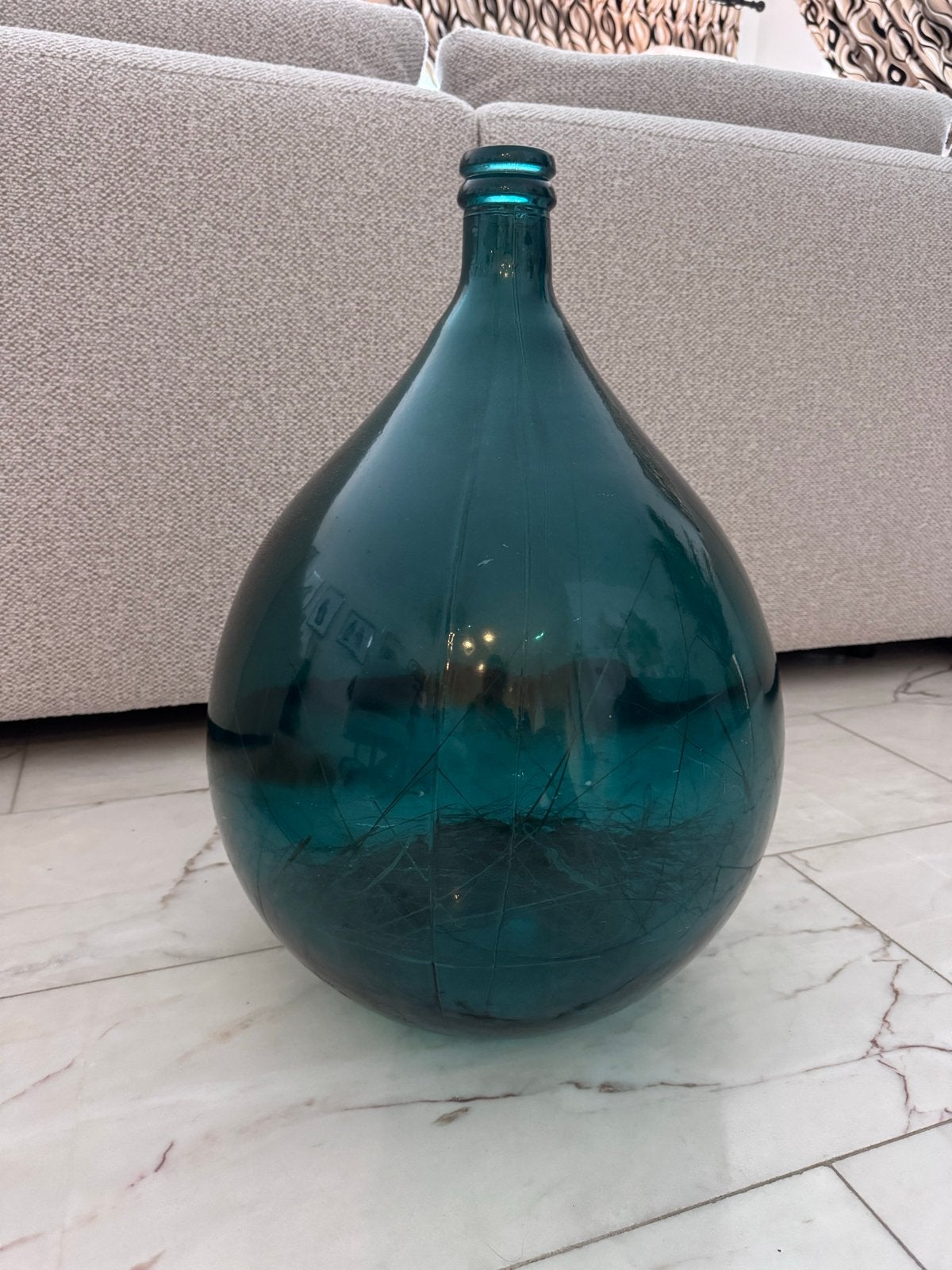 Grote vintage groene glazen vaas, 57 cm, Ophalen of Verzenden, Groen, Glas