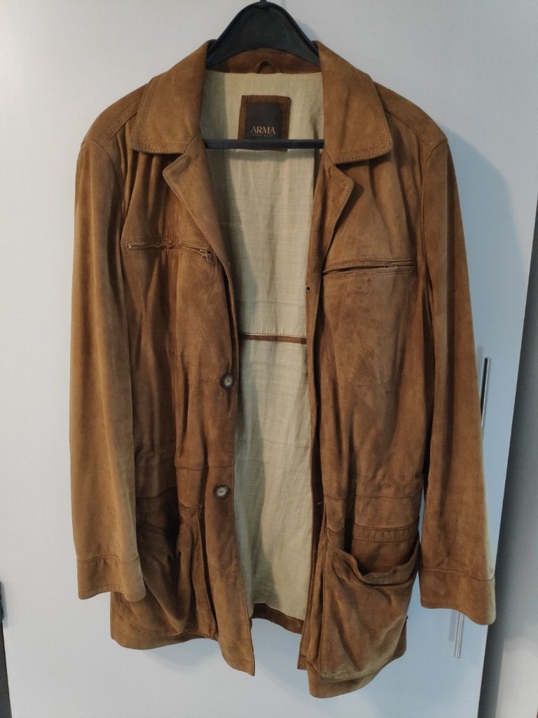 Suede jas, merk Arma, maat 50 (valt behoorlijk ruim), Ophalen of Verzenden, Zo goed als nieuw, Maat 52/54 (L), Bruin