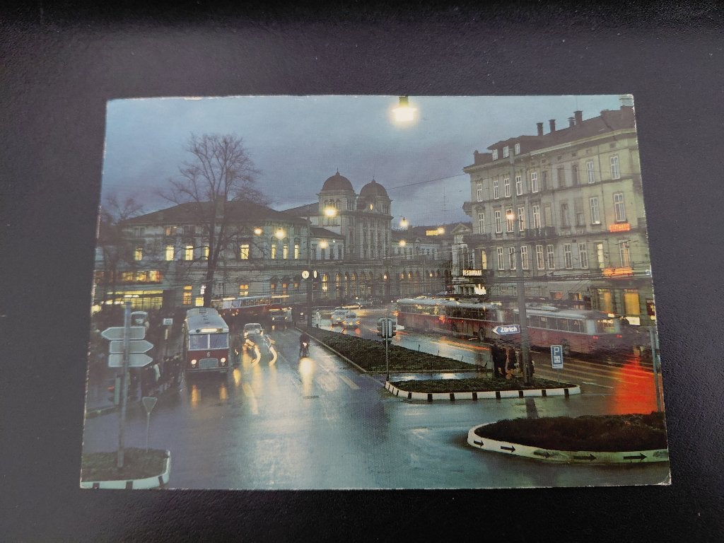 Winterthur, Stationsplein, oude bussen, gelopen, 1967, Verzenden, 1960 tot 1980, Gelopen, Overig Europa