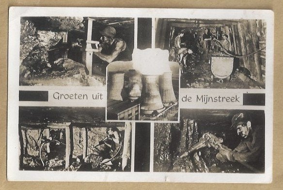 Oude ansichtkaart Groeten uit de Mijnstreek (Gelopen), Ophalen of Verzenden, 1920 tot 1940, Gelopen, Limburg