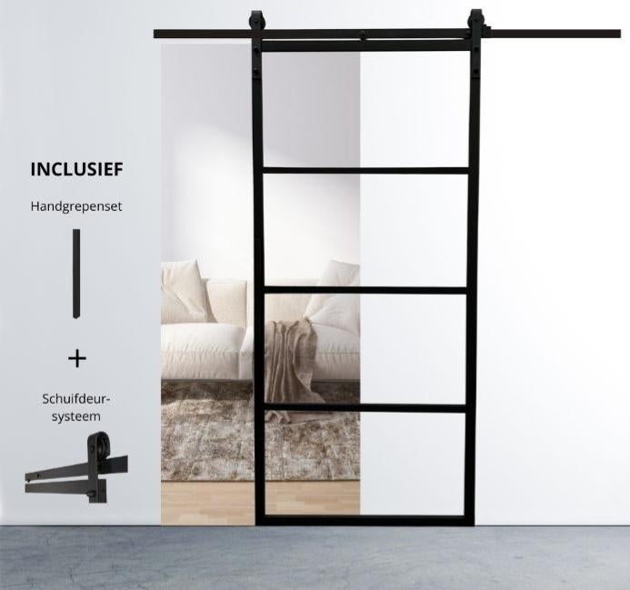 2 Nieuwe Zwarte Aluminium Schuifdeuren met Veiligheidsglas, Doe-het-zelf en Verbouw, Deuren en Horren, Ophalen, 215 cm of meer