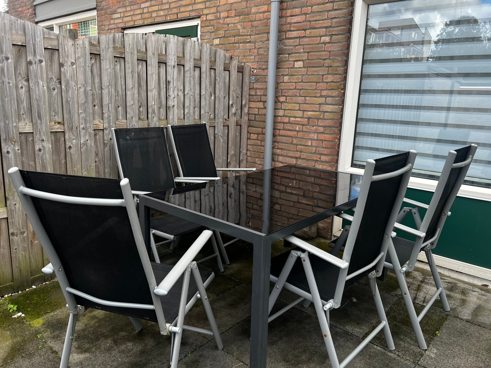 Complete tuinset - Tafel met 5 stoelen, Ophalen of Verzenden, Zo goed als nieuw, Aluminium