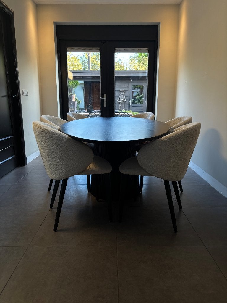 Moderne zwarte ovale eettafel met kolompoot 240 cm, Ophalen, Gebruikt, 100 tot 150 cm, 200 cm of meer